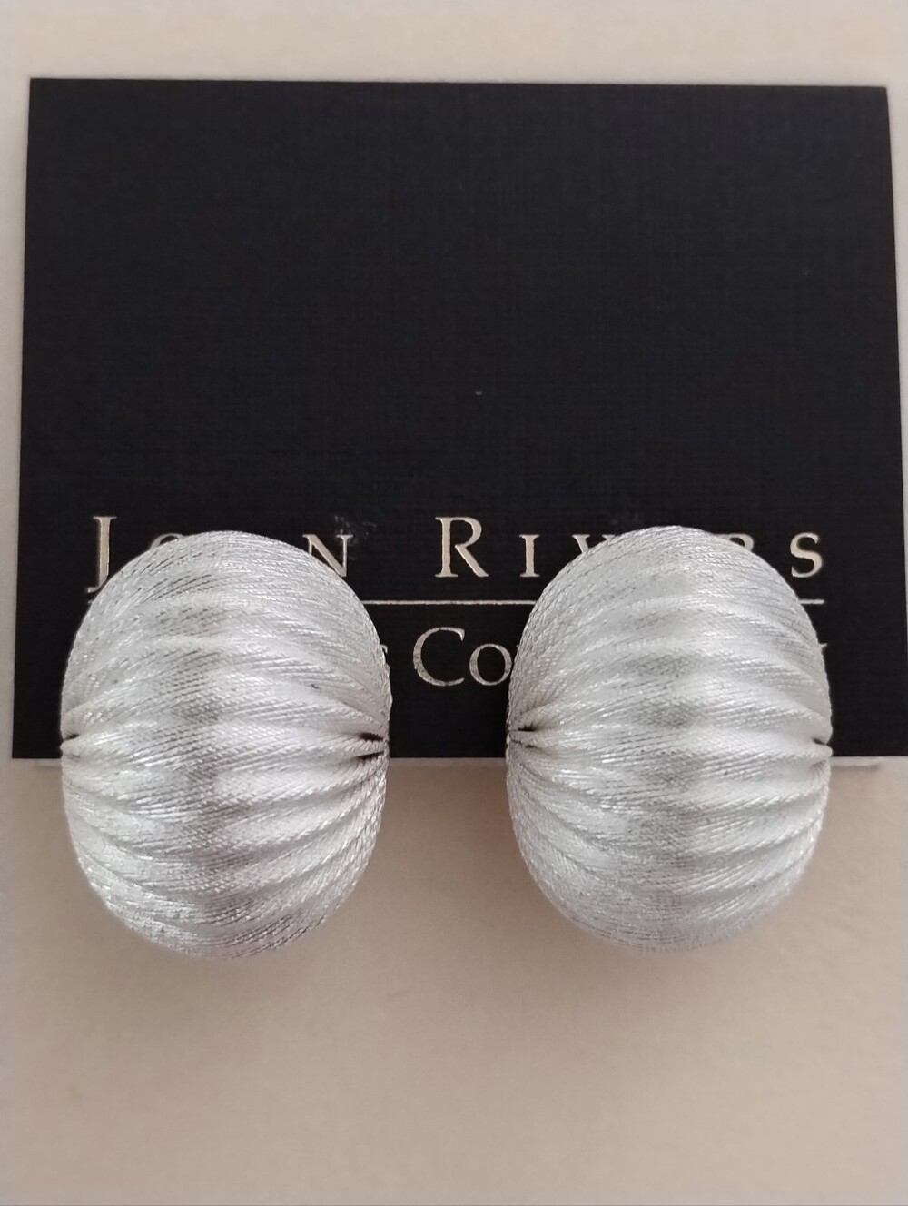 Vintage Joan Rivers Clip On Ribbed Brushed Silver Tone Earrings